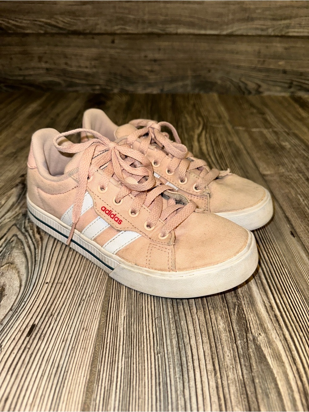 Adidas Kids' Pink Peach Canvas Low-Top Sneakers Laces Size 3 Play Soccer